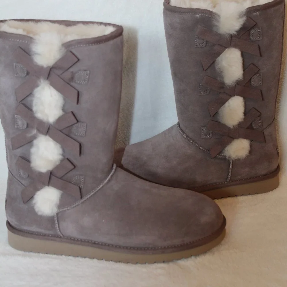 UGG KOOLABURRA CINDER GRAY TALL SUEDE BOW BOOTS - Picture 5 of 6